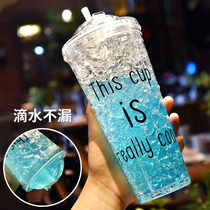 吸管水杯创意个性潮流碎冰杯女学生夏天冰杯便携可爱清新塑料杯子