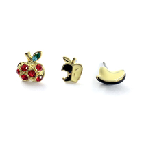 仿食系小苹果耳环三件组合镶钻耳钉女小巧耳饰学生创意饰品小众