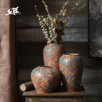 粗陶陶瓷干花花瓶花器陶罐复古装饰摆件大三件套装景德镇禅意古朴
