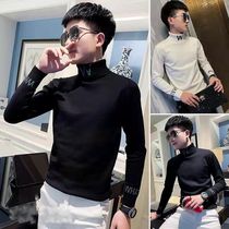 高领毛衣男士秋冬季韩版潮流条纹修身针织衫2021新款黑色打底线衣