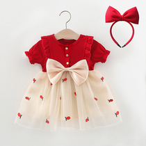 女童连衣裙夏季儿童婴儿公主裙子女宝宝周岁礼服一岁女孩红色洋气