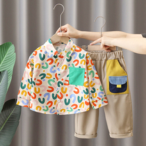 男童宝宝春装套装2023新款0一1-3岁婴儿衬衫春秋衬衣两件套洋气潮