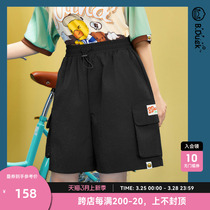 B. Duck小黄鸭 FUN TIME系列2024夏季新款休闲工装口袋黑色短裤女