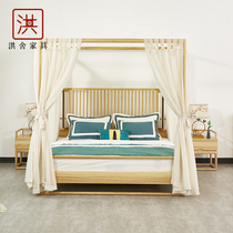 新中式架子床简约现代禅意原木风1.8米1.5民宿实木双人床家具定制