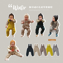 婴儿背带裤儿童加厚保暖连体裤子新生儿洋气宝宝冬装洋气针织裤子