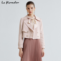 La Koradior拉珂蒂法式通勤开衫双排扣女士短外套秋冬新款
