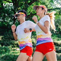 UTO国风印花运动T恤男健身训练吸汗半袖女户外徒步透气快干短袖