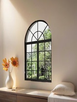 欧式铁艺窗户透明玻璃窗复古格子窗隔断弧形落地窗门平开窗户定制