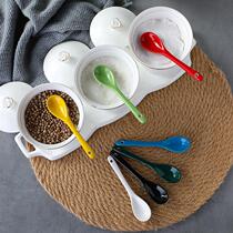 彩色陶瓷勺咖啡搅拌勺长柄小勺子厨房调料罐勺子盐罐勺婴儿喂食勺