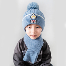 儿童冬季帽子奥特曼男童围巾两件套秋冬男孩护耳帽冬天男宝宝小孩