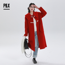 PX女装春季新 双面呢长款大衣过年感穿搭复古时尚 824121199 红色