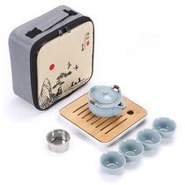 【汝窑】便携式旅行茶具套装一壶四杯陶瓷家用户外泡茶壶快客杯