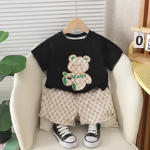夏季韩版洋气短袖两件套5六七八9十个月男宝宝网红婴儿衣服套装夏
