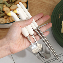 勺子筷子套装便携式筷子勺子套装可爱筷子勺子叉勺套装学生餐具