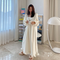 韩国白色珊瑚绒睡衣女冬季加厚可爱时尚套装法兰绒公主家居服睡裙