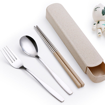 创意可爱不锈钢便携餐具筷子勺子叉子套装学生单人装三件套餐具盒