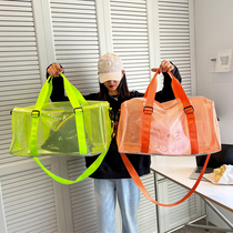 旅行包女大容量行李袋果冻透明单肩斜挎手提旅游包运动游泳健身包