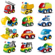 儿童拼装大颗粒积木玩具百变小汽车工程车宝宝益智力男女孩小礼物