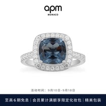 APM Monaco海军蓝方形锆石戒指银饰多巴胺饰品女情侣送女友