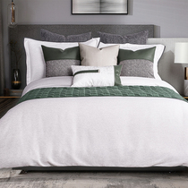样板间床品现代轻奢简约北欧样板房墨绿色床上用品床笠式高端家纺