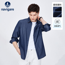 Navigare意大利小帆船蓝色牛仔衬衫男长袖春季新款休闲衬衣外套