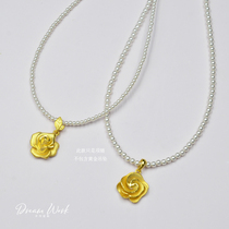 DreamWork手作2.5mm人造珠项链可挂玫瑰幸福花黄金吊坠情人节礼物