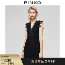 PINKO女装气质优雅无袖V领镂空蕾丝收腰连衣裙1G159GY6BM