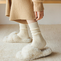 堆堆袜女中筒袜秋冬款厚袜子羊毛袜发热袜子日系中长款保暖黑色袜