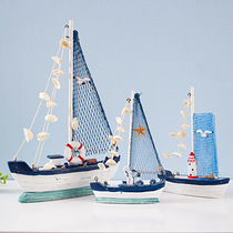 地中海风格帆船模型摆件实木制家居儿童房桌面装饰纯手工做旧复古