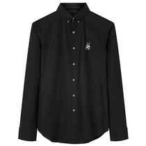 春秋 丝光质感 纯棉 优雅扣尖领 创意胶印 黑色男长袖衬衫 P 3411