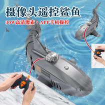 鲨鱼遥控手机app摄像头30W充电动可下水摇摆的巨齿鲨模型儿童玩具