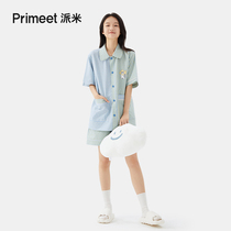PRIMEET/派米蓝色格子睡衣女夏季2023新款小清新衬衫领家居服外穿