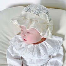 婴儿渔夫帽韩版公主蕾丝蝴蝶结宫廷女宝宝太阳帽洋气儿童遮阳盆帽