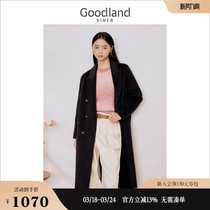[裸感羊绒]Goodland美地女装2023冬季含羊毛双面毛呢大衣外套