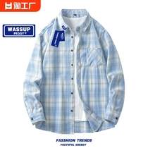 WASSUP PEGGY美式复古格子衬衫男春季设计感港风休闲长袖衬衣外套