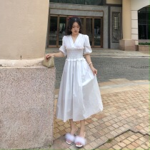 SEESEA自制法式新款气质复古温柔风收腰显瘦夏季白色连衣裙长裙