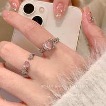 甜酷粉色爱心锆石戒指女小众设计冷淡风指环时尚个性高级感食指戒