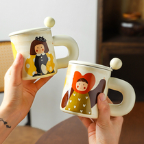 舍里陶瓷水杯女生创意马克杯带盖勺家用高颜值办公室情侣咖啡杯子