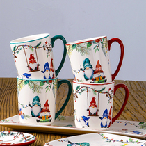 欧美客地精陶瓷杯子创意釉下彩喝水马克杯圣诞氛围家用对杯套装