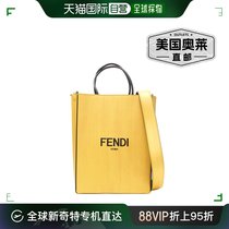 新款 FENDI Pack Small Shopping 黄色皮革徽标印花斜挎手提包 -