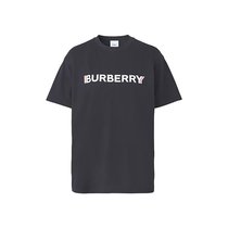 欧洲直邮现货BURBERRY/博柏利女士棉质黑色简约宽松徽标印花T恤衫