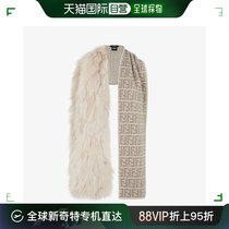 香港直邮潮奢 Fendi 芬迪 女士 围巾白色狐狸毛和羊绒围巾 FNG580