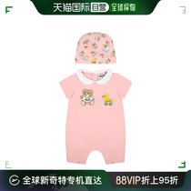 香港直邮潮奢 Moschino 莫斯奇诺 婴儿短袖连体衣和帽子两件装童