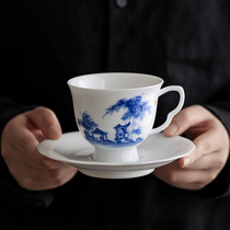 手绘竹林茶舍咖啡杯子高档精致陶瓷下午茶餐具挂耳英国茶杯早餐杯