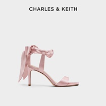 CHARLES&KEITH24春新款CK1-61720177一字带缎面蝴蝶结绑带高跟鞋