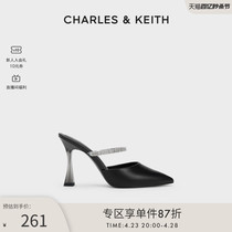 CHARLES&KEITH春夏女鞋CK1-60361442亮钻绊带尖头高跟凉鞋拖鞋女