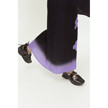 QSC原创设计黑紫渐变褶皱印花小众a字裙女秋季梅花半身裙百褶长裙