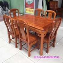 红木家具餐桌菠罗格木中式圆形台仿古圆台整装实木组合桌椅厂直销
