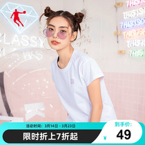 中国乔丹短袖T恤女2023夏季新款圆领休闲上衣女士运动短t宽松棉t