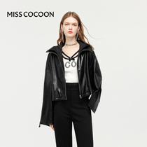 MISSCOCOON复古假两件上衣24春装新款短款皮衣外套女